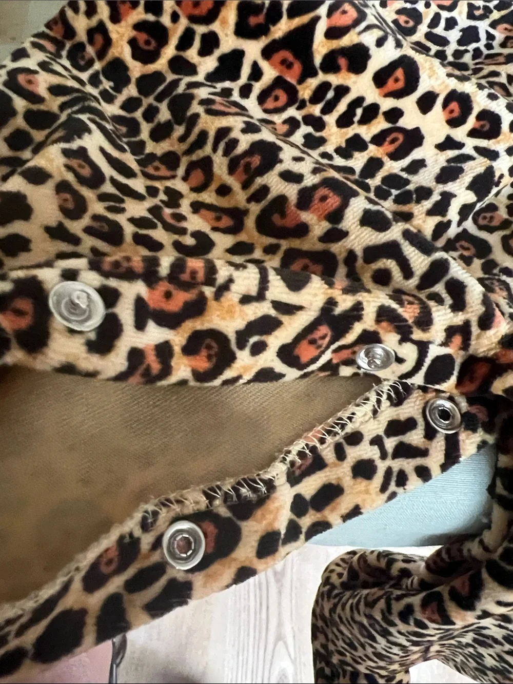 Little Me Leopard Velour Footed One-Piece with Black Collar